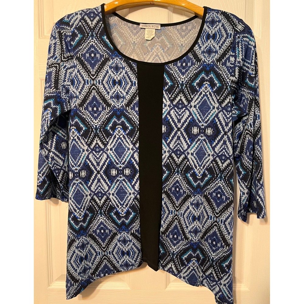 Carol Rose Womens Blue Geometric Ikat Sharkbite Hem Tunic Top XL 3/4 Sleeve